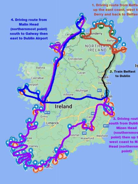 38 nights in Ireland route map