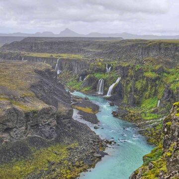 Hrauneyjafoss waterfalls in Sigöldugljúfur Canyon