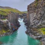 Studlagil Canyon towering basalt columns