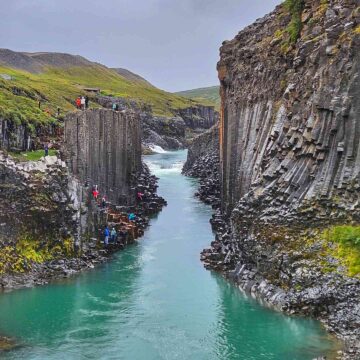 Studlagil Canyon towering basalt columns